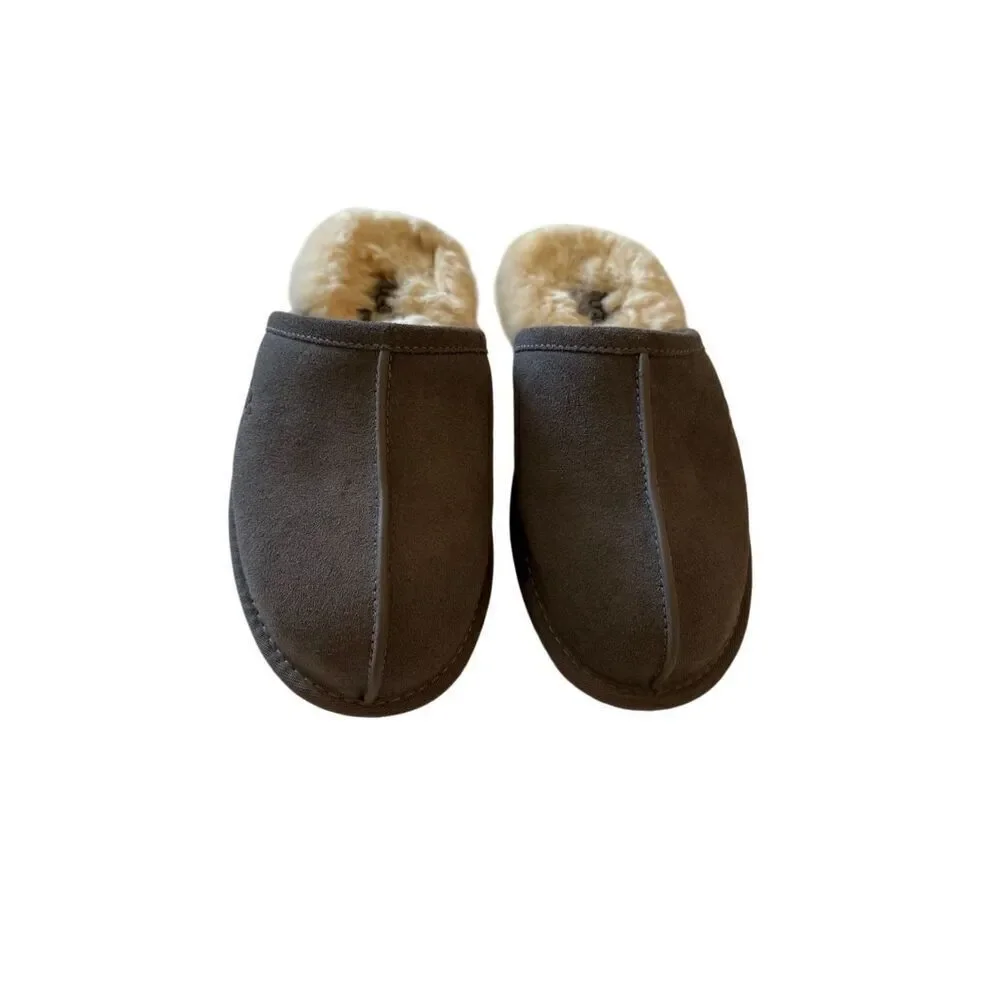 UGG Mens Gray Round Toe Sheepskin Suede Slip On Flat Slippers Size 9